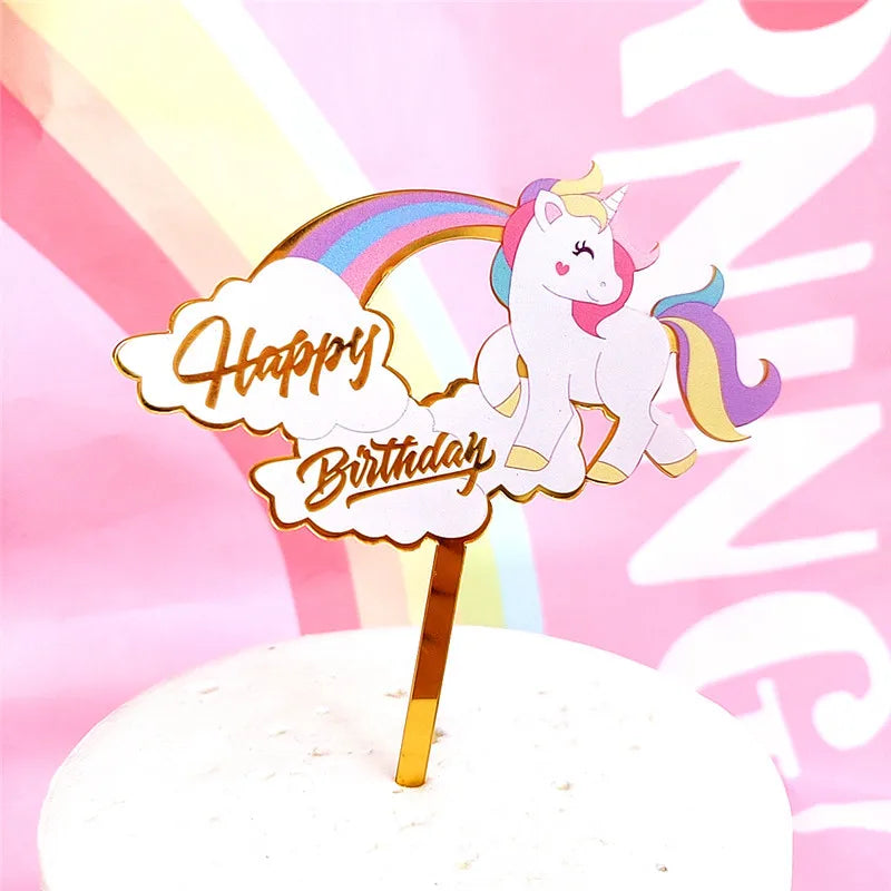 Topo de Bolo Unicórnio com Arco-Íris - Festa Infantil